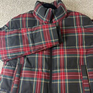 Express Red and Black Plaid Puffer Jacket